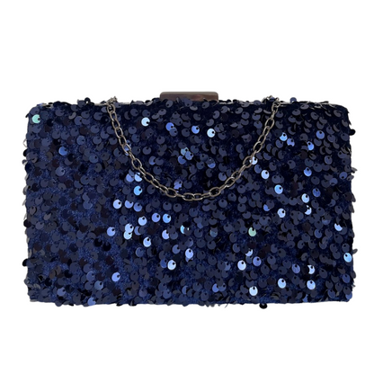 Bolsa de Festa Clutch Lantejoulas Azul Marinho