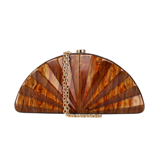 Bolsa de Festa Clutch Acrílico Perolado Meia Lua Marrom