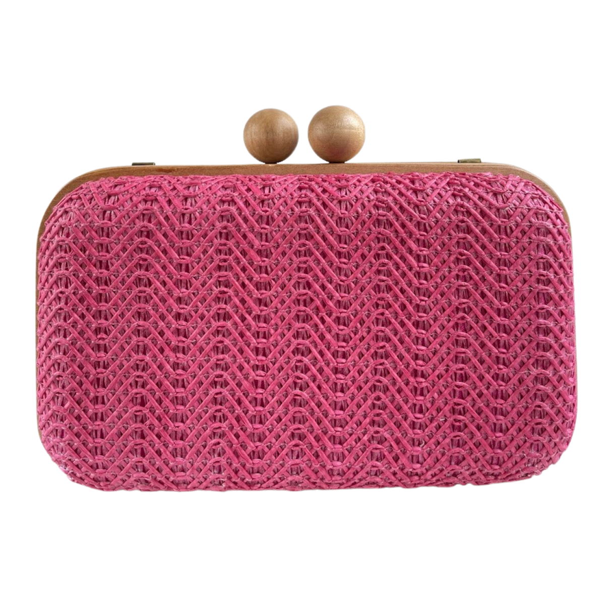 Bolsa de Festa Clutch Madeira e Palha da Índia Rosa