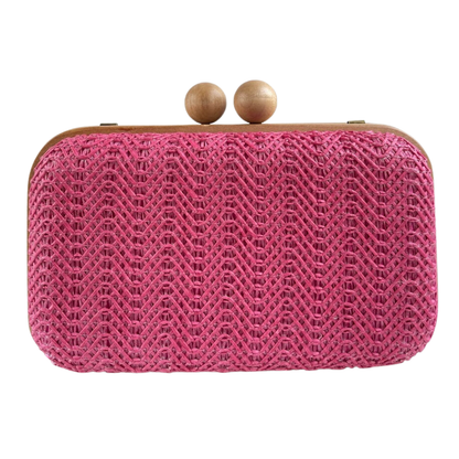 Bolsa de Festa Clutch Madeira e Palha da Índia Rosa