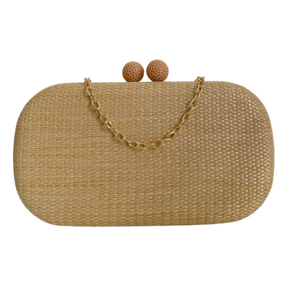 Bolsa de Festa Clutch Oval Palha Bege