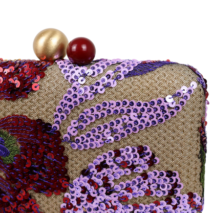 Bolsa Clutch Festa Bordada Flores Roxa