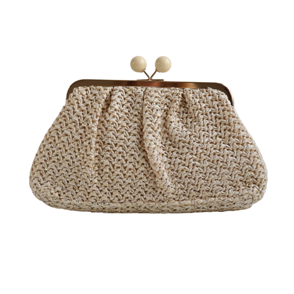 Bolsa Pouch Festa Clutch Palha Bege Claro