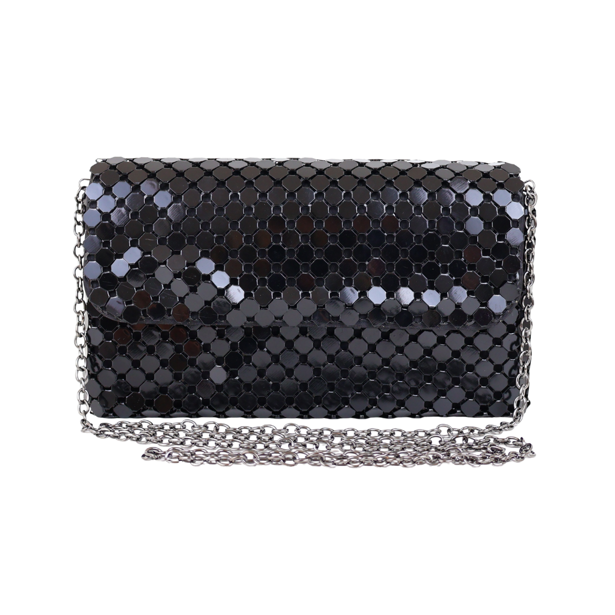 Bolsa de Festa Clutch Carteira Placa Metalizada Preta