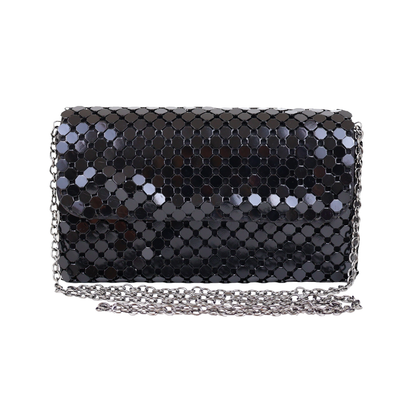 Bolsa de Festa Clutch Carteira Placa Metalizada Preta