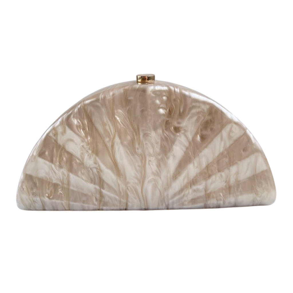 Bolsa de Festa Clutch Acrílico Perolado Meia Lua Bege