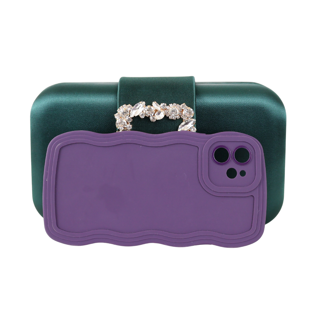 Bolsa Clutch Festa Cetim e Fecho de Pedraria Verde