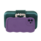 Bolsa Clutch Festa Cetim e Fecho de Pedraria Verde