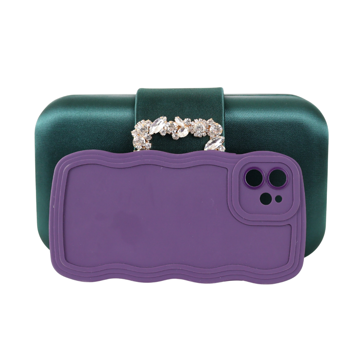 Bolsa Clutch Festa Cetim e Fecho de Pedraria Verde