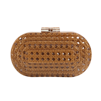 Bolsa Festa Clutch Oval Acrílico e Palha da Índia Marrom