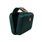 Bolsa Clutch Festa Cetim e Fecho de Pedraria Verde