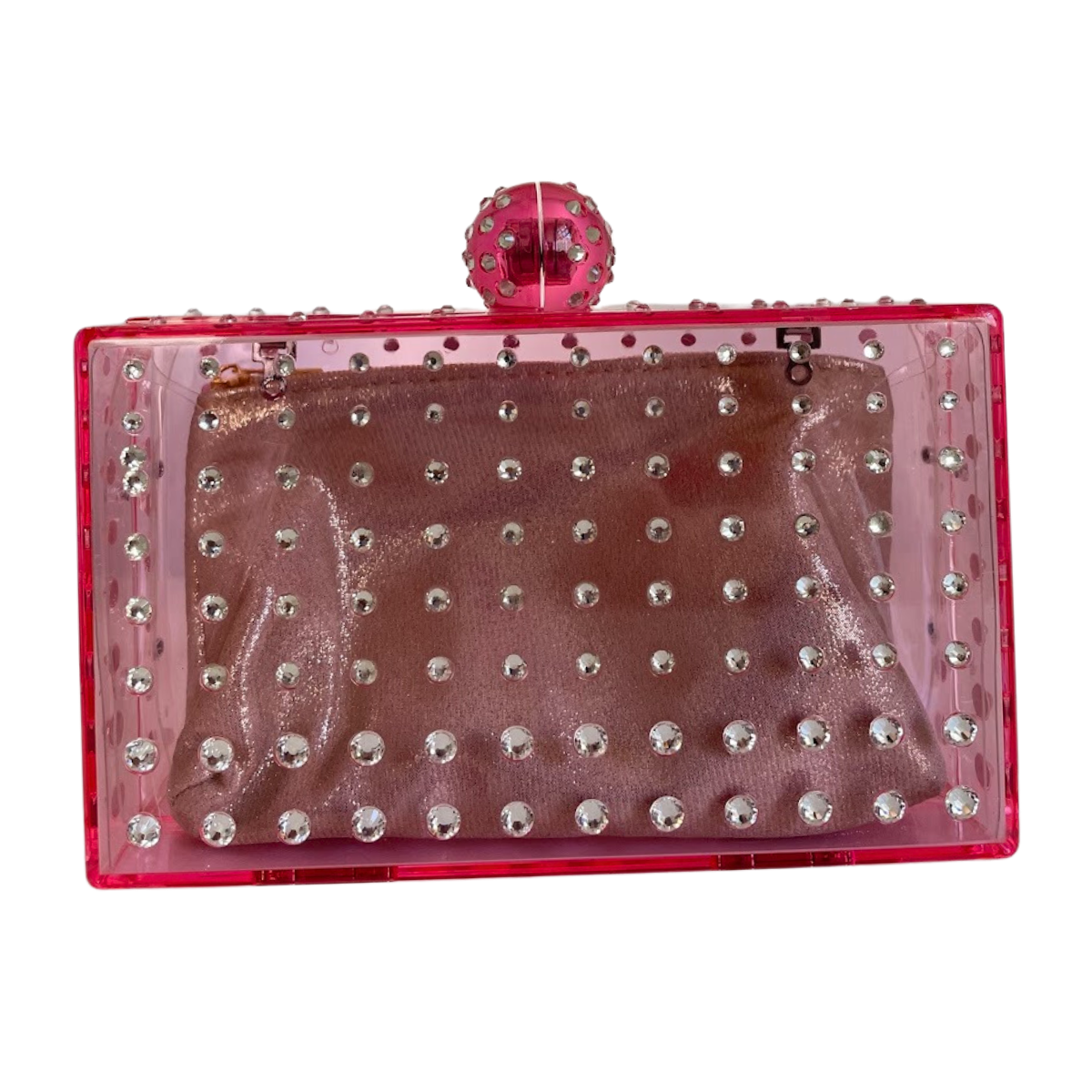 Bolsa de Mão Transversal Festa Clutch Acrílico Transparente Rosa