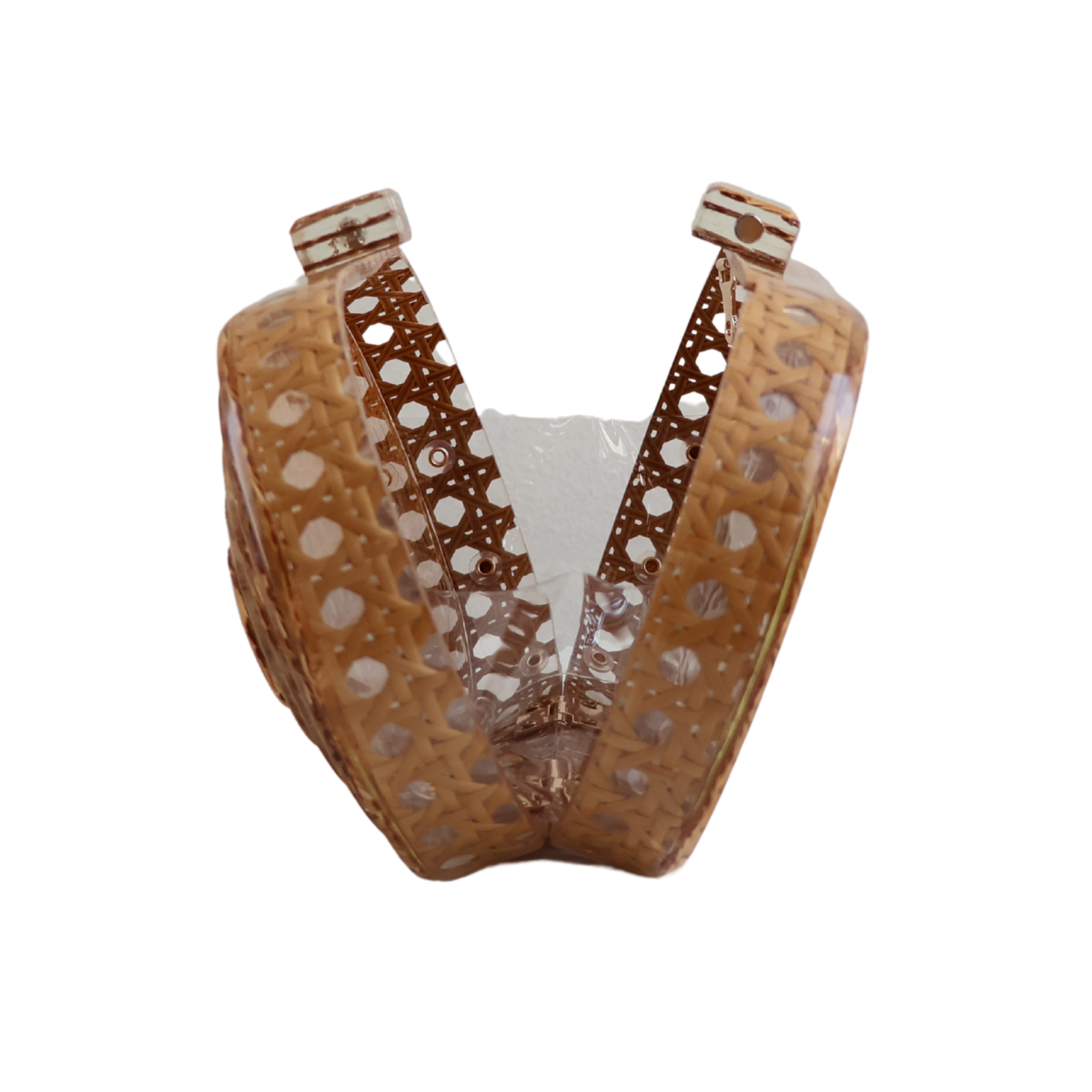 Bolsa Festa Clutch Oval Acrílico e Palha da Índia Marrom