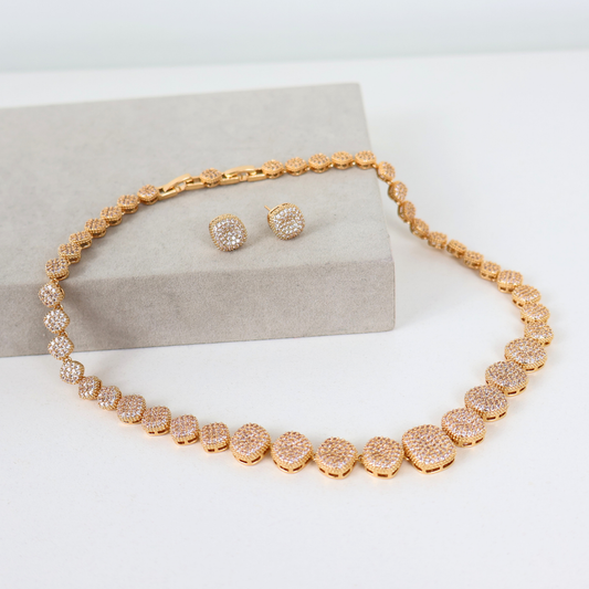 Kit Colar e Brinco - Cristal Translúscido - Dourado