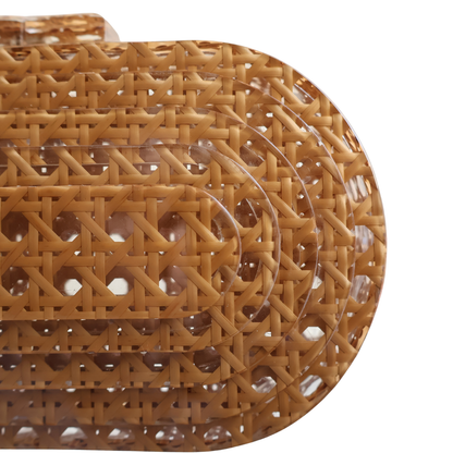 Bolsa Festa Clutch Oval Acrílico e Palha da Índia Marrom