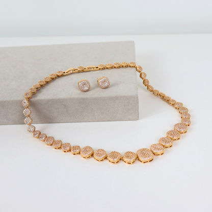 Kit Colar e Brinco - Cristal Translúscido - Dourado