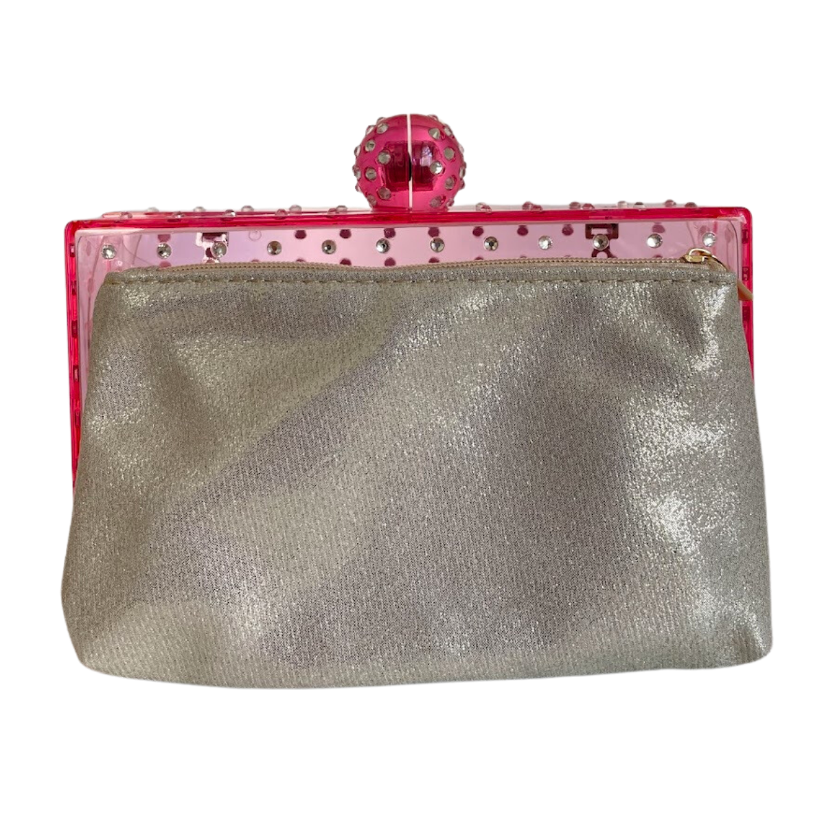 Bolsa de Mão Transversal Festa Clutch Acrílico Transparente Rosa