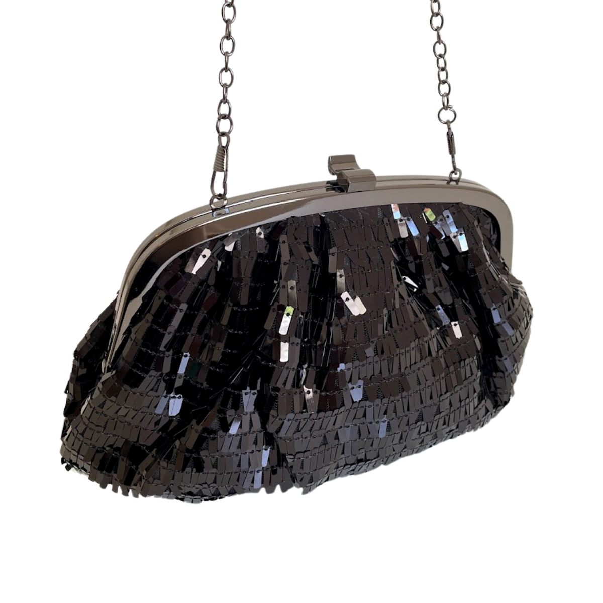 Bolsa de Festa Clutch Lantejoula Brilhante Preta
