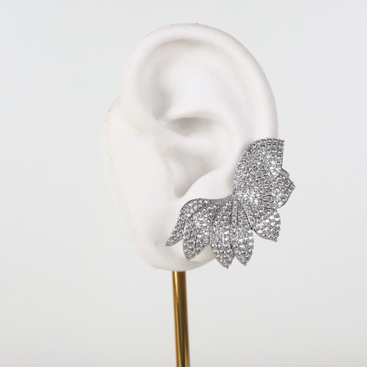 Brinco Earcuff Prateado e Cristal Translúcido - Semijoia