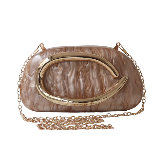 Bolsa de Festa Clutch Acrílico Perolada Marrom Claro