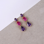 Brinco Dourado e Cristal Roxo e Rosa - Semijoia