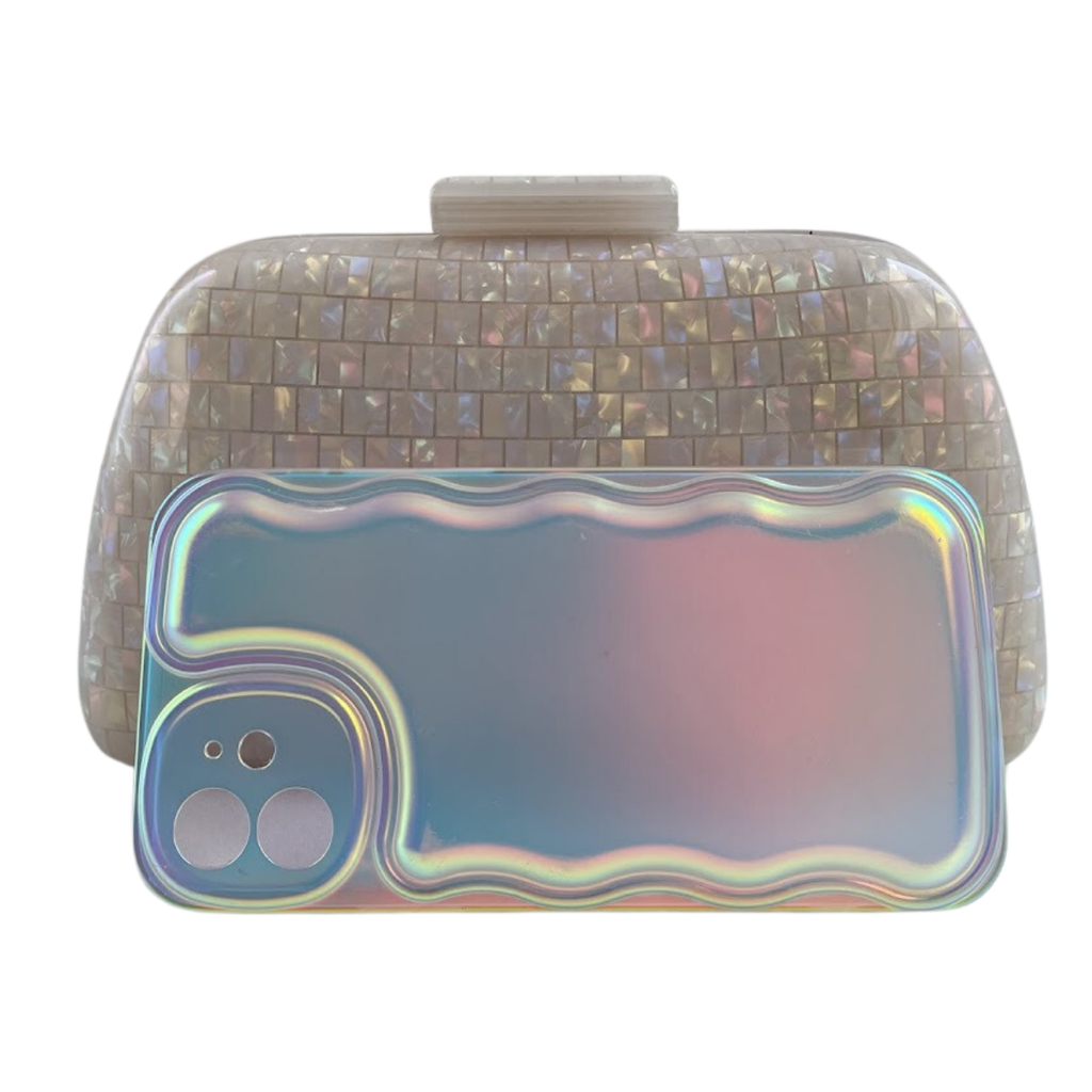 Bolsa de Festa Clutch Acrílico Perolada Bege