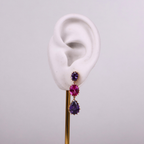 Brinco Dourado e Cristal Roxo e Rosa - Semijoia