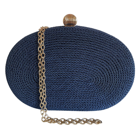 Bolsa de Festa Clutch Corda Trançada Oval Azul Marinho