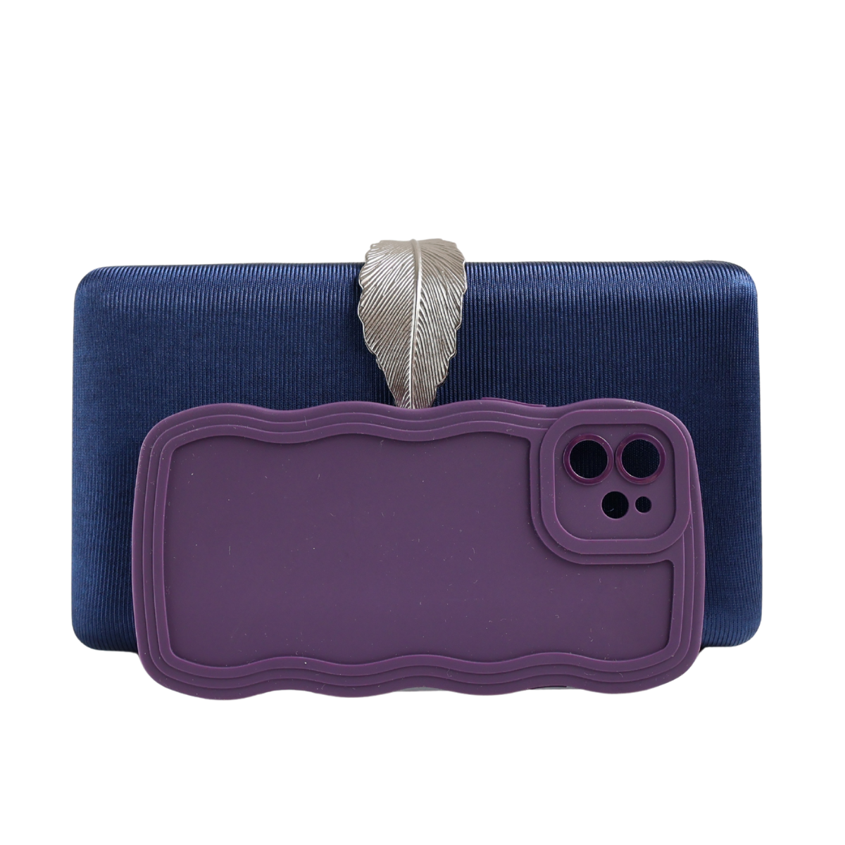 Bolsa Festa Clutch Fecho de Folha Azul Marinho - ReUse