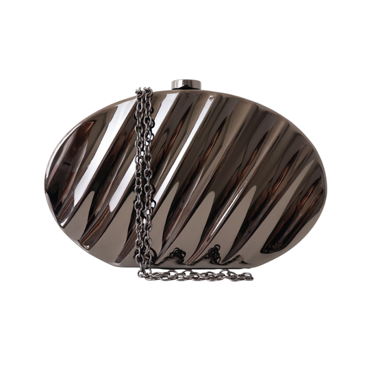 Bolsa de Festa Clutch Metalizada Oval Prata Grafite
