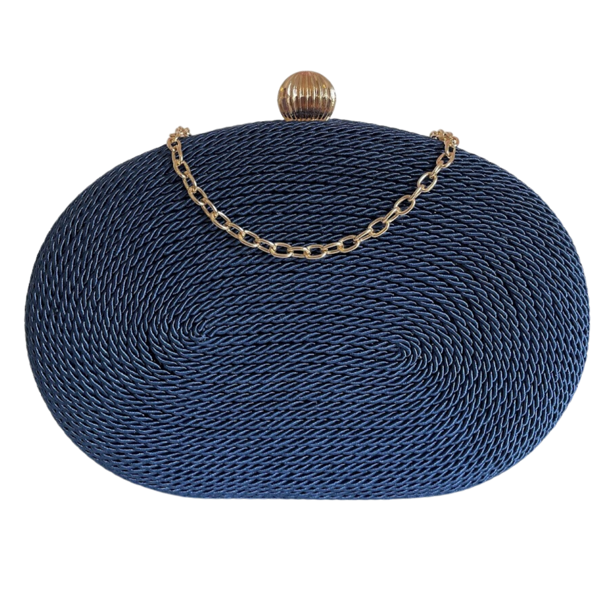 Bolsa de Festa Clutch Corda Trançada Oval Azul Marinho