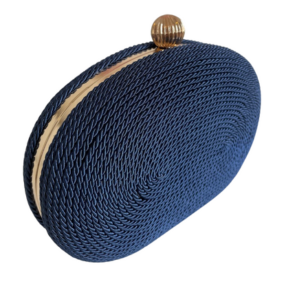 Bolsa de Festa Clutch Corda Trançada Oval Azul Marinho