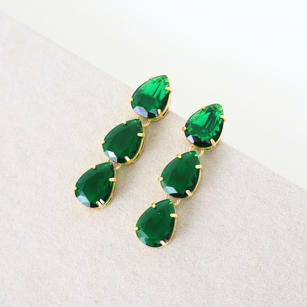 Brinco Dourado e Cristal Verde - Semijoia