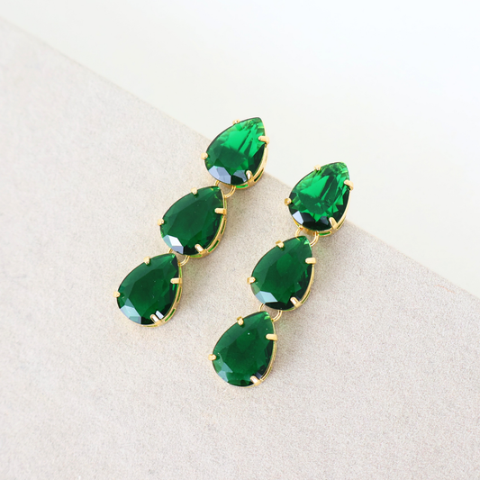 Brinco Dourado e Cristal Verde - Semijoia