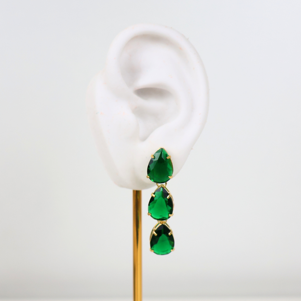 Brinco Dourado e Cristal Verde - Semijoia