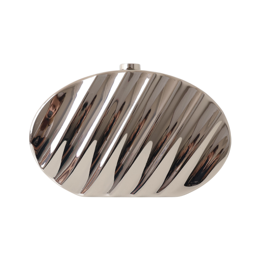 Bolsa de Festa Clutch Metalizada Oval Prata