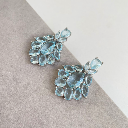 Brinco Prateado e Cristal Azul - Semijoia