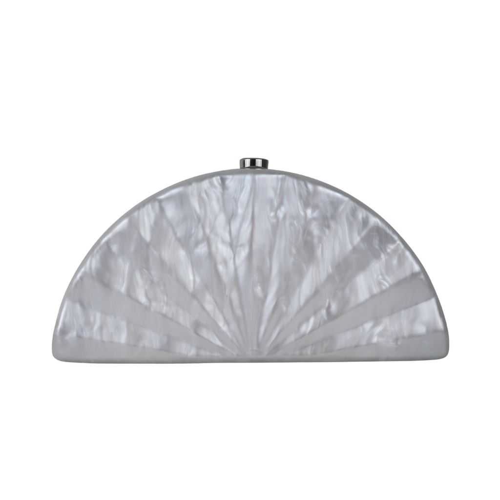 Bolsa de Festa Clutch Acrílico Perolado Meia Lua Branca