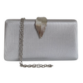 Bolsa Clutch Festa Tecido Fecho de Folha Prata