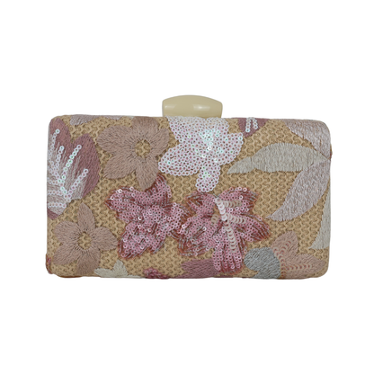Bolsa Clutch Festa Bordada Flores Rosa