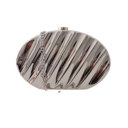 Bolsa de Festa Clutch Metalizada Oval Prata