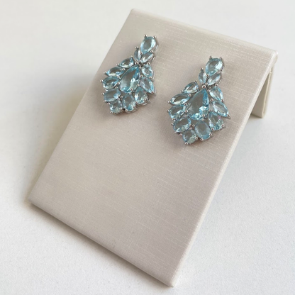 Brinco Prateado e Cristal Azul - Semijoia