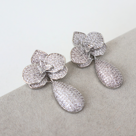 Brinco Prateado e Cristal Translúcido - Semijoia