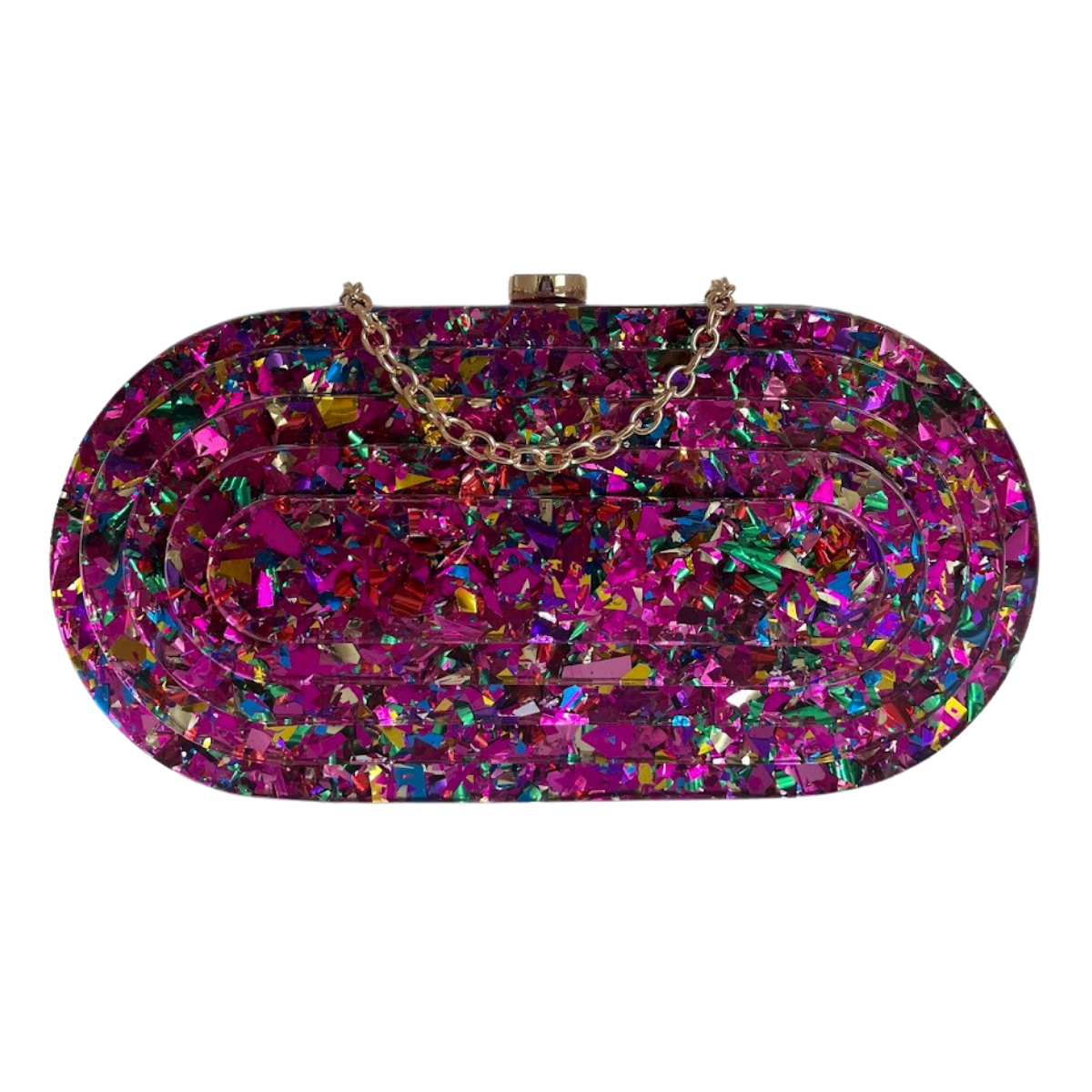 Bolsa de Festa Clutch Acrílico Oval Perolada Colorida Rosa