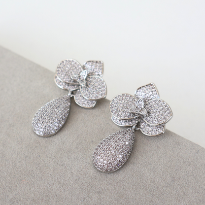 Brinco Prateado e Cristal Translúcido - Semijoia