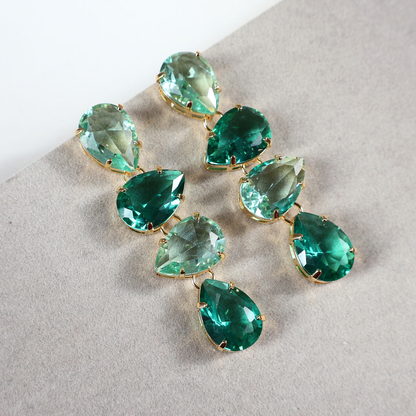 Brinco Dourado e Cristal Verde - Semijoia