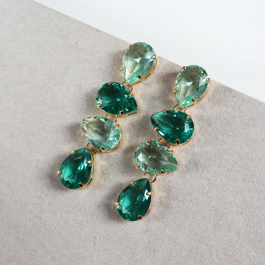 Brinco Dourado e Cristal Verde - Semijoia