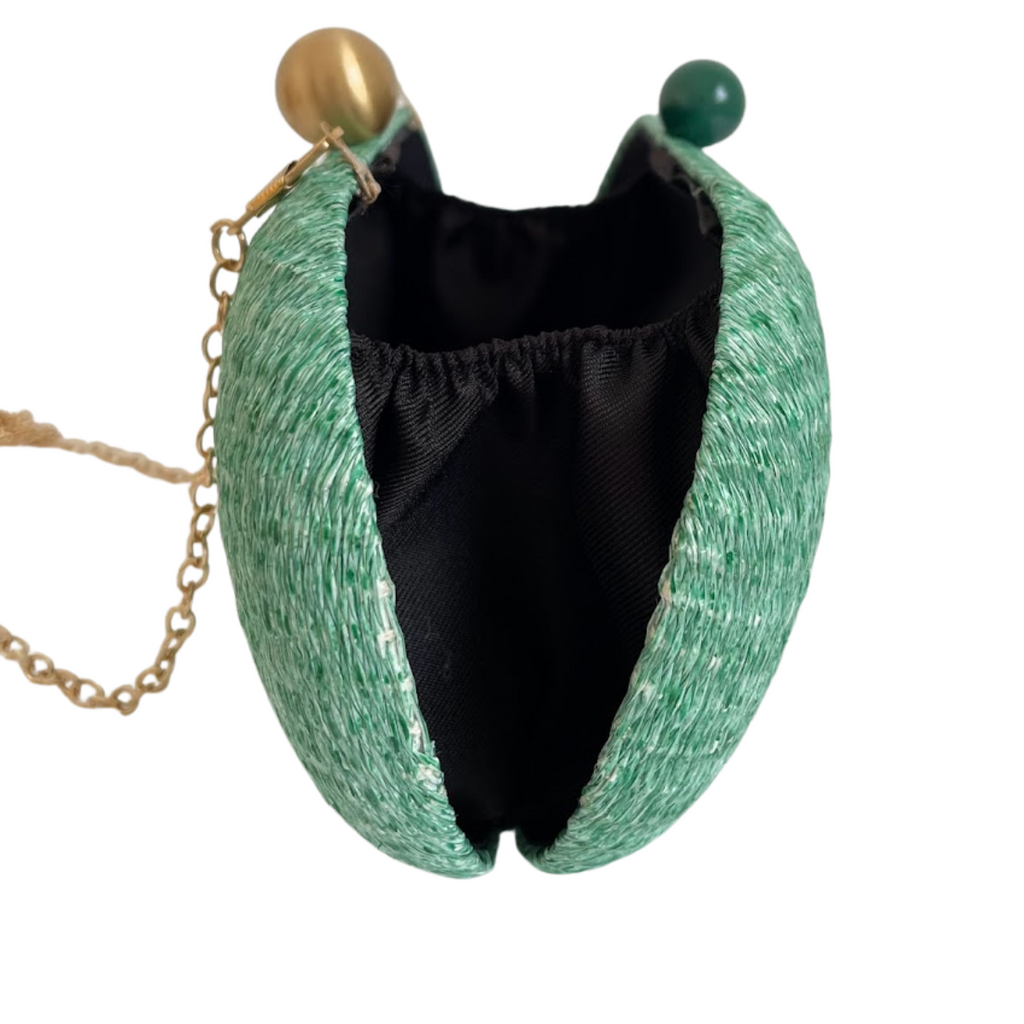 Bolsa de Festa Clutch Palha Oval Verde Turquesa
