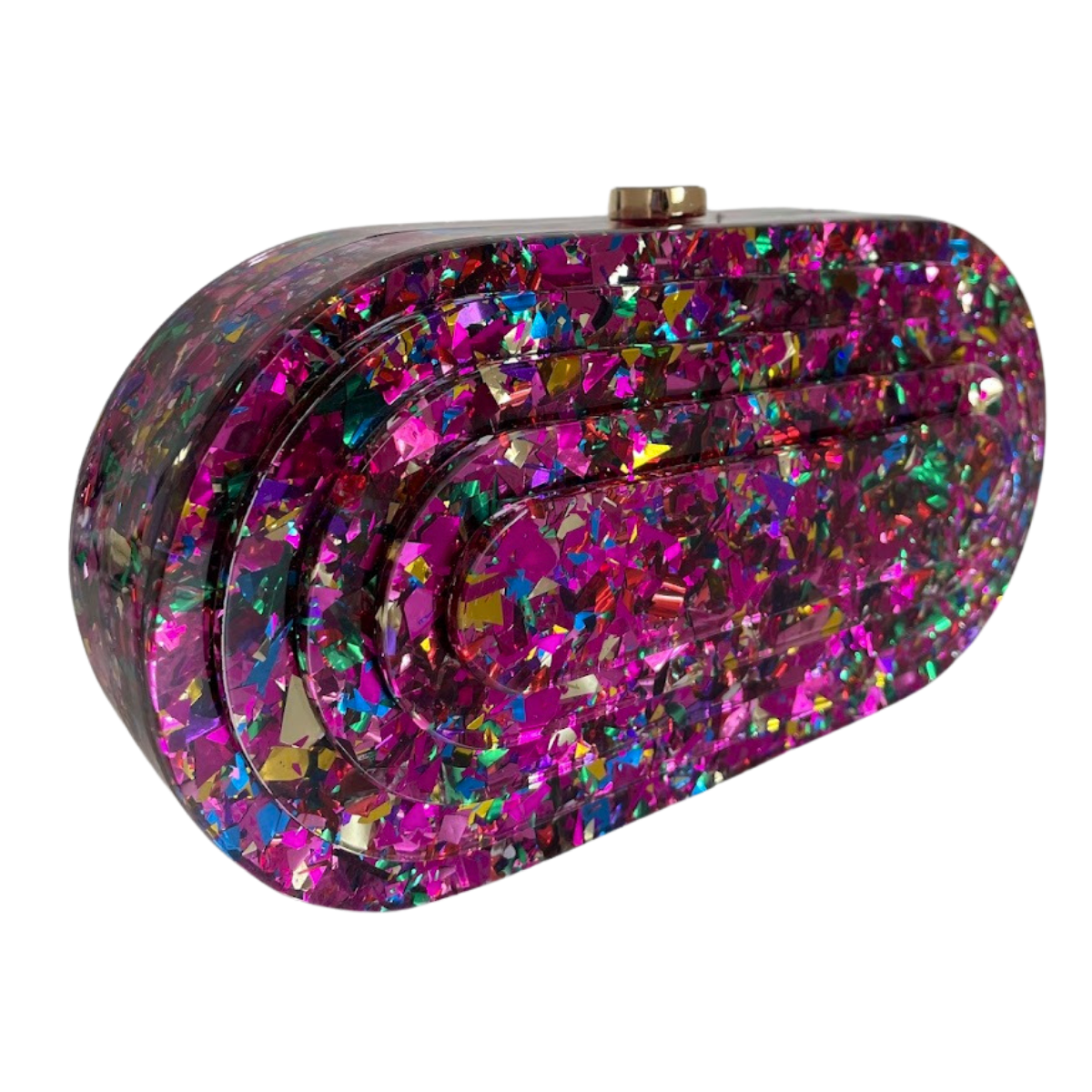 Bolsa de Festa Clutch Acrílico Oval Perolada Colorida Rosa