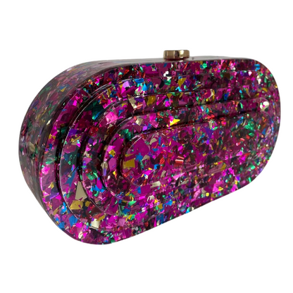 Bolsa de Festa Clutch Acrílico Oval Perolada Colorida Rosa